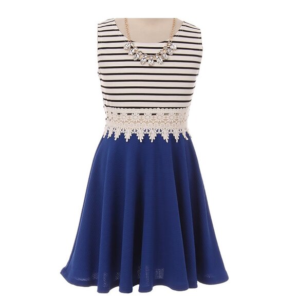 Sleeveless Girls Dress Two Tone Stripe Bow Open Back Party Flower Girl Dress Red - Picture 1 of 4